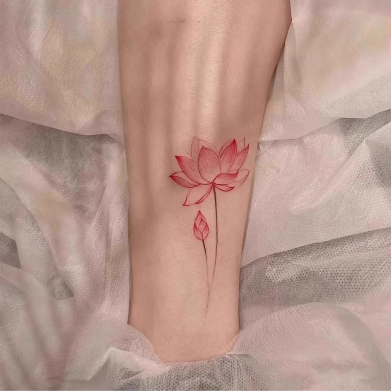 Tatuaj temporar cu lotus, impermeabil pentru femei, design de gleznă cu aspect realist, durabil