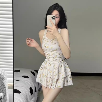 Costum de baie întreg cu fustă, imprimeu floral, 2025 model nou, aspect sofisticat, efect de subțire, pentru vacanțe la spa