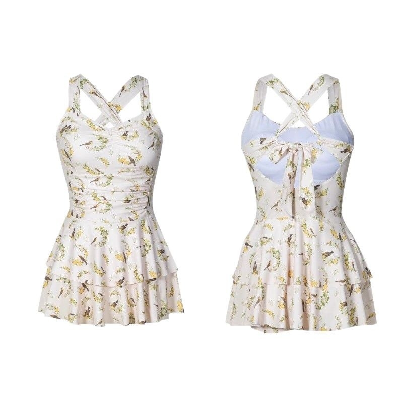 Costum de baie întreg cu fustă, imprimeu floral, 2025 model nou, aspect sofisticat, efect de subțire, pentru vacanțe la spa