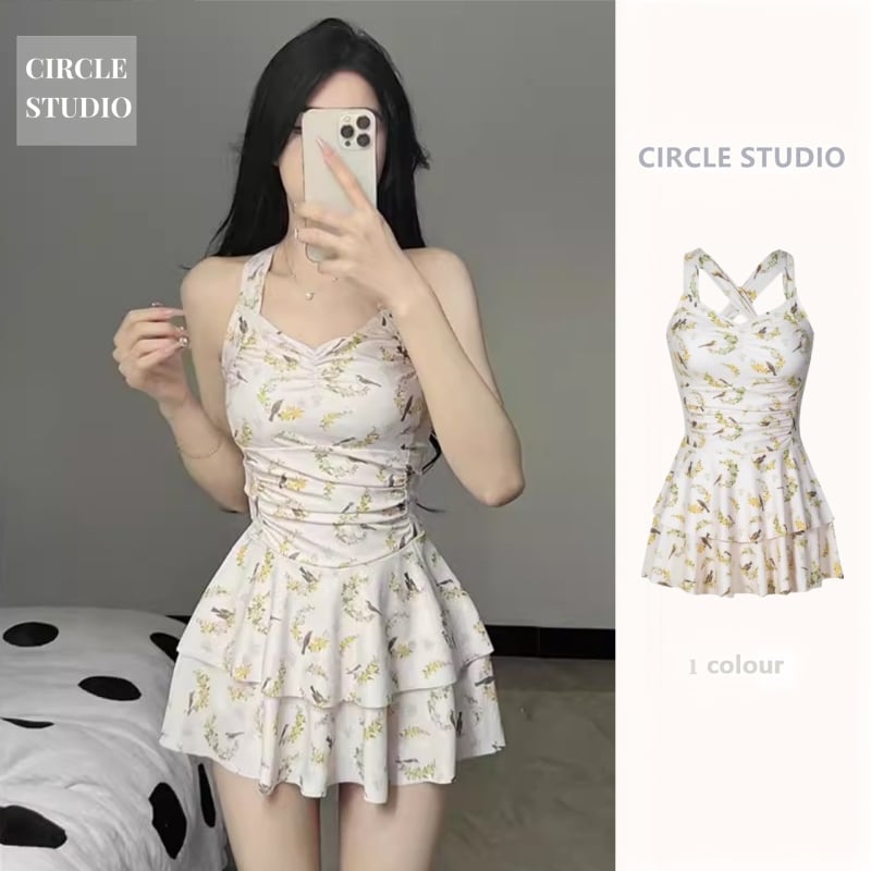 Costum de baie întreg cu fustă, imprimeu floral, 2025 model nou, aspect sofisticat, efect de subțire, pentru vacanțe la spa