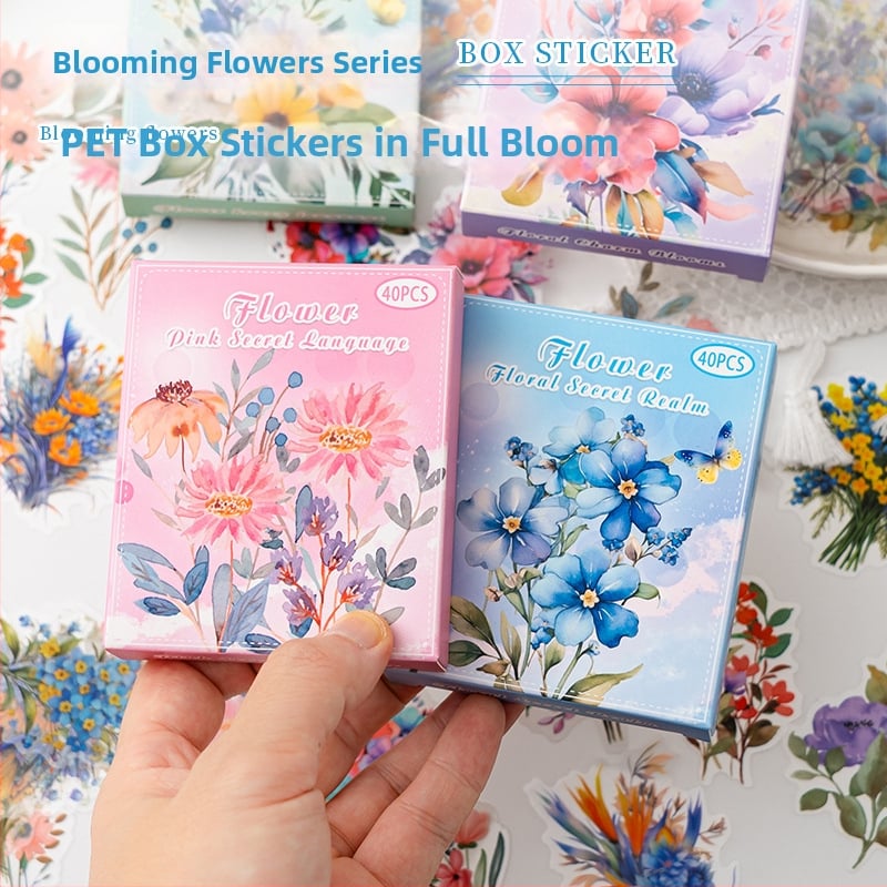 Autocolante retro cu flori, plante și fluturi – set în cutie, impermeabile, pentru colaje și jurnal DIY