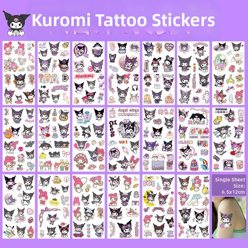 Vodotesné dočasné tetovacie nálepky pre deti s motívom Kuromi, Kapybary a Melody