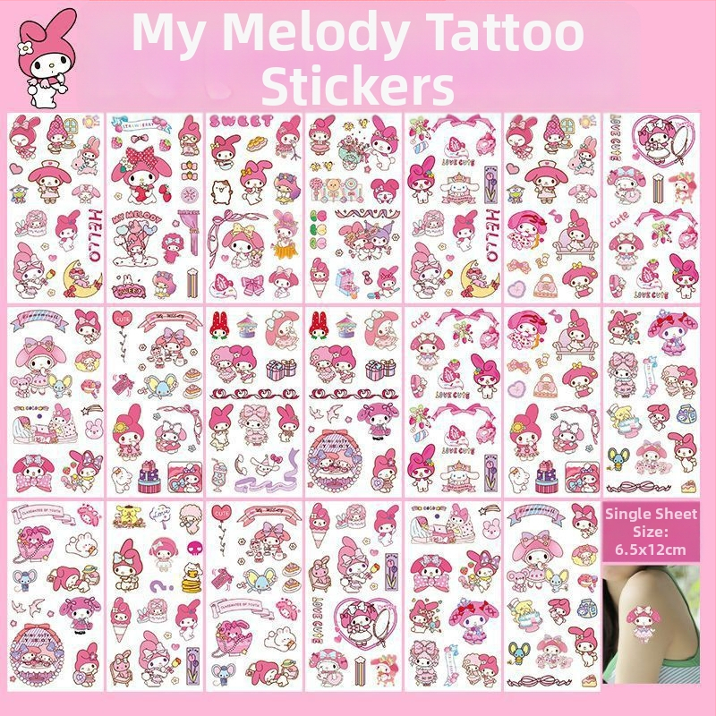 Vodotesné dočasné tetovacie nálepky pre deti s motívom Kuromi, Kapybary a Melody