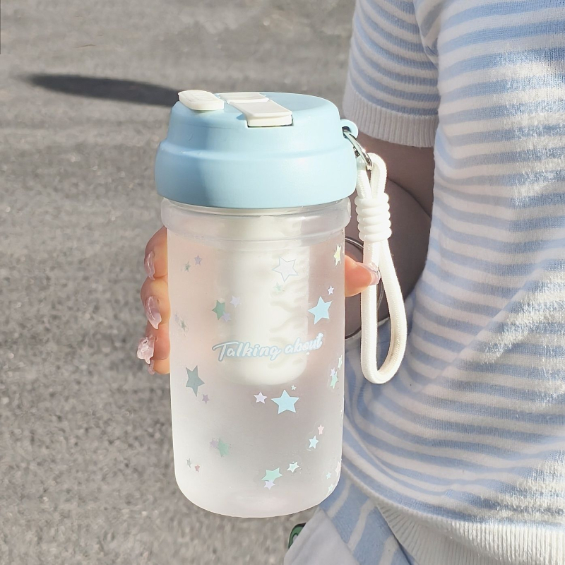 Pahar de apă Lucky Star cu pai pentru fete, portabil, drăguț și simplu, din plastic pentru elevi
