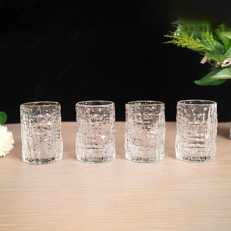 Pahar din sticlă cu model de scoarță și margine aurie, transparent, pentru apă sau vin, cadou de nuntă, utilizare casnică, cu un singur strat