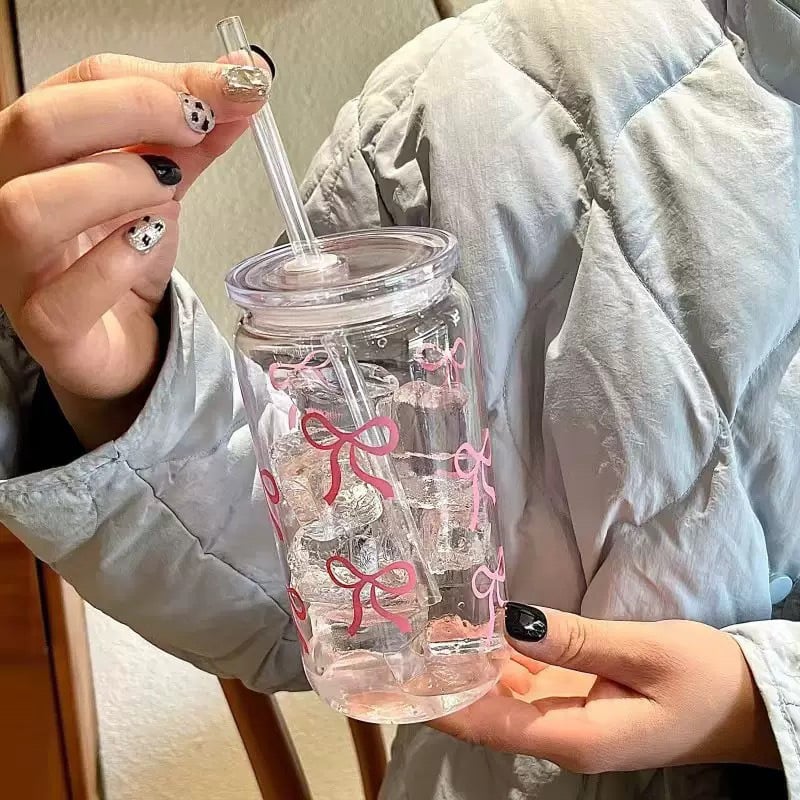 Pahar din plastic cu funda, portabil pentru apă și lapte, cu pai, design modern luxos