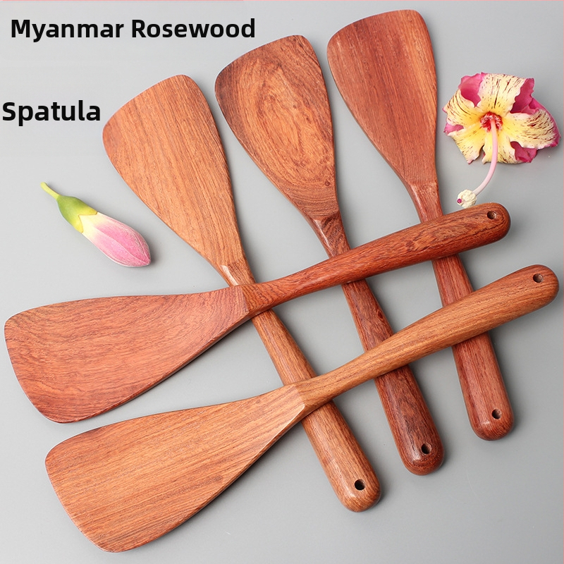 Spatulă din palisandru, pentru tigăi antiaderente, rezistentă la temperaturi înalte, protecție împotriva arsurilor, lemn solid, spatulă mică cu mâner scurt pentru prăjit