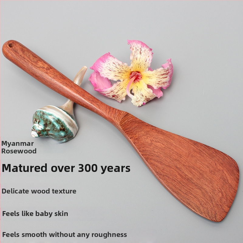 Spatulă din palisandru, pentru tigăi antiaderente, rezistentă la temperaturi înalte, protecție împotriva arsurilor, lemn solid, spatulă mică cu mâner scurt pentru prăjit