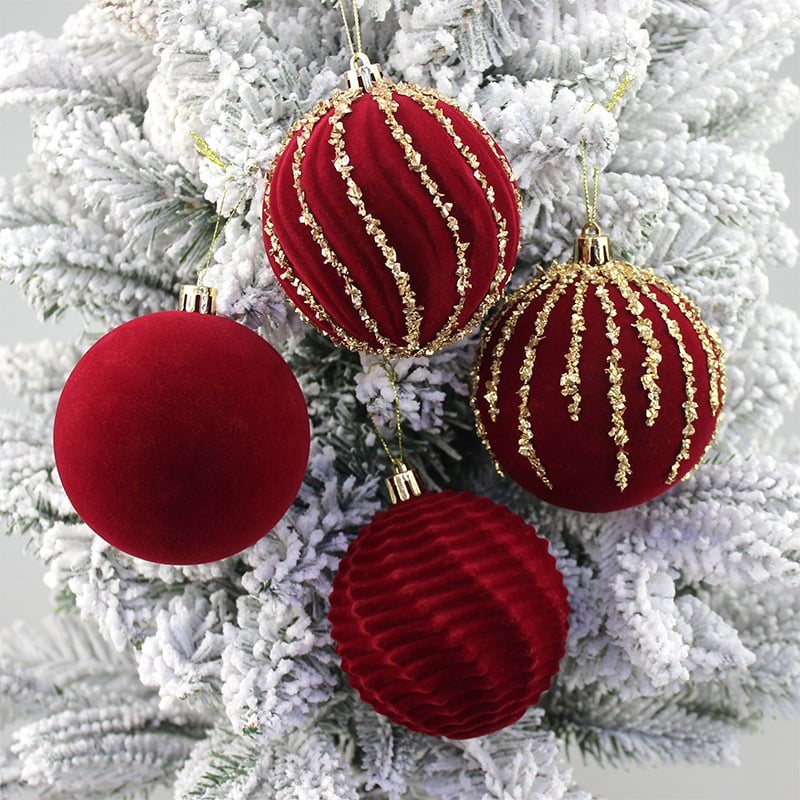Minge de Crăciun din pluș cu aspect flokat, 8 cm, ornament pentru brad