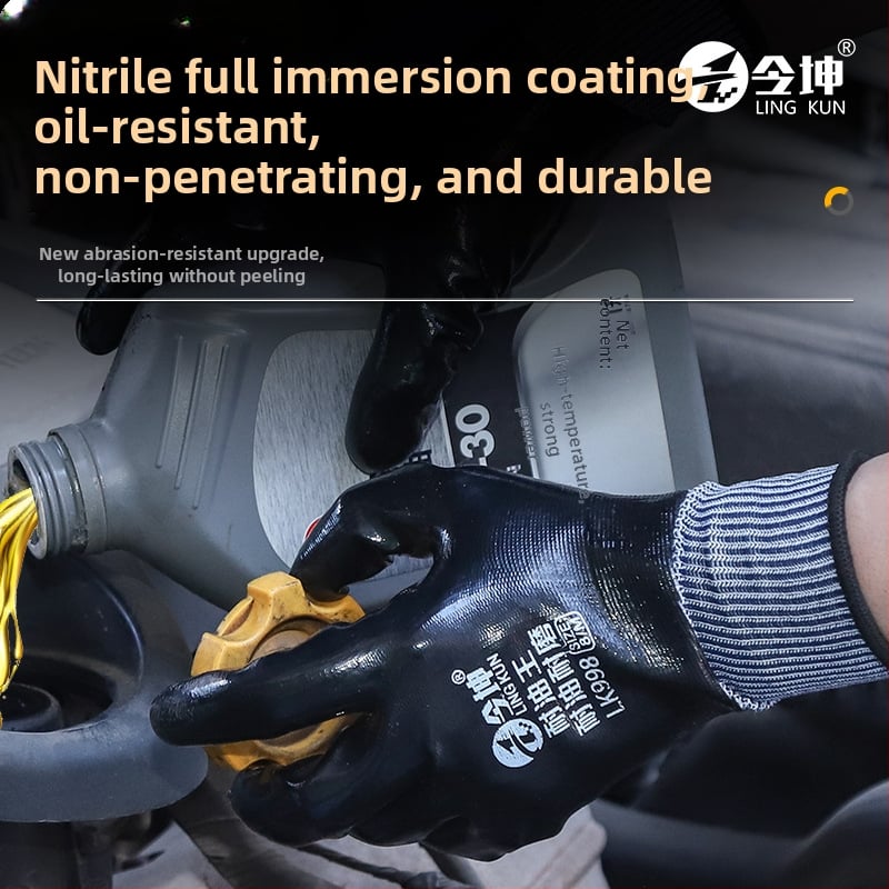 Mănuși din nitril pentru muncă în construcții, groase, rezistente la abraziune, impermeabile și rezistente la ulei