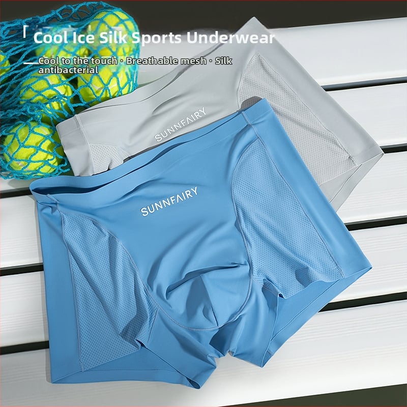 Boxeri bărbați fără cusături Ice Silk, cu plasă respirabilă, protecție antibacteriană, elastici înalți, pentru vară, sport