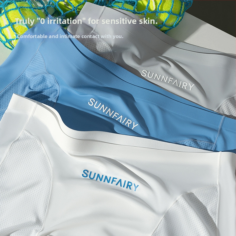 Boxeri bărbați fără cusături Ice Silk, cu plasă respirabilă, protecție antibacteriană, elastici înalți, pentru vară, sport
