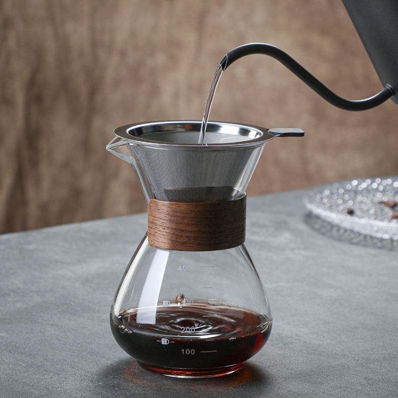 Üveg pour-over kávéfőző készlet szűrő pohárral