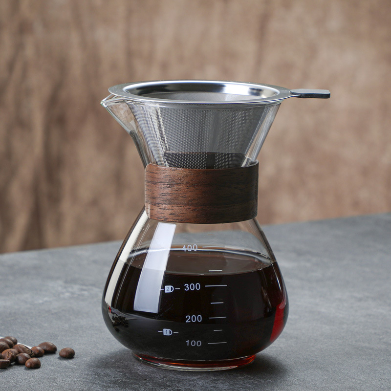 Üveg pour-over kávéfőző készlet szűrő pohárral