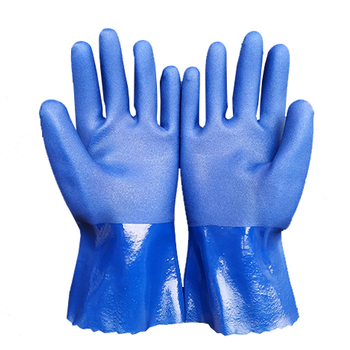 Mănuși din PVC rezistente la ulei, albastre, cu suprafață mată antiderapantă, tratate prin imersie, pentru protecție industrială împotriva acidilor și alcalilor