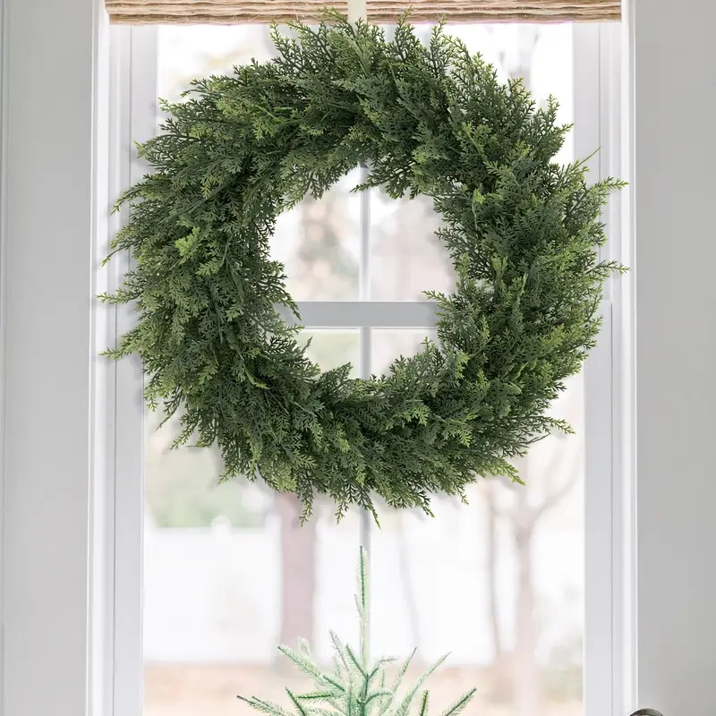 Ghirlandă artificială de cedru, veșnic verde, pentru ușa de la intrare, decor pentru orice anotimp și Crăciun.