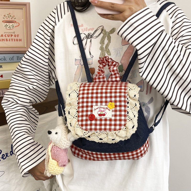 Rucsac în stil japonez, dantelă dulce și pură, cu aplicații florale, 2026 versiune coreeană, rucsac mic pentru fete
