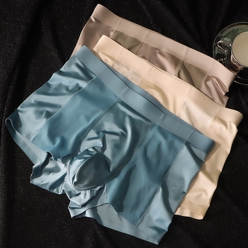 Lenjerie intimă bărbătească din ice silk, finisaj satin, respirabilă, boxer briefs cu plasă, pentru vară
