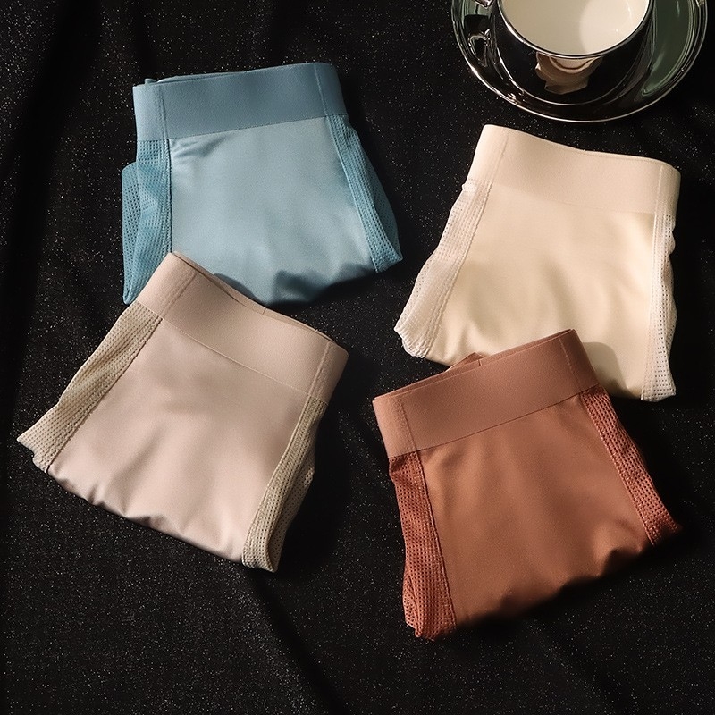 Lenjerie intimă bărbătească din ice silk, finisaj satin, respirabilă, boxer briefs cu plasă, pentru vară
