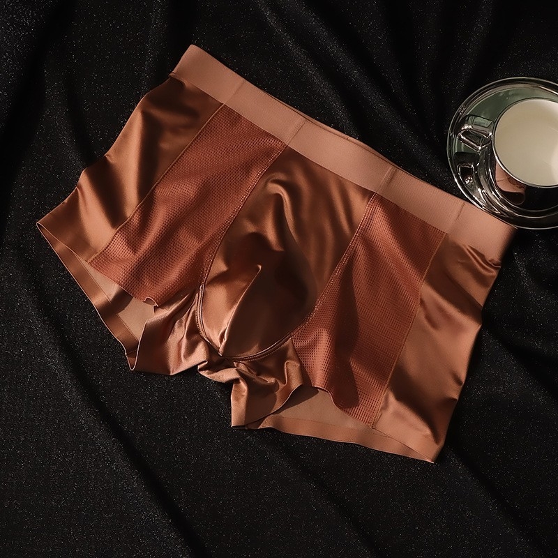 Lenjerie intimă bărbătească din ice silk, finisaj satin, respirabilă, boxer briefs cu plasă, pentru vară