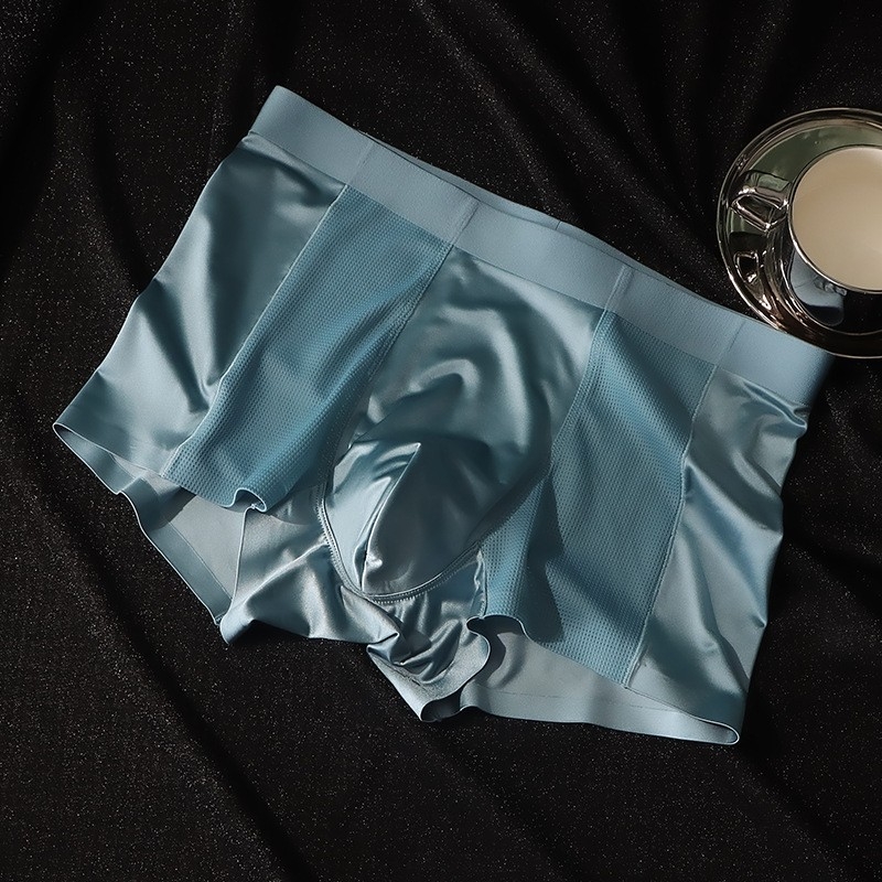Lenjerie intimă bărbătească din ice silk, finisaj satin, respirabilă, boxer briefs cu plasă, pentru vară
