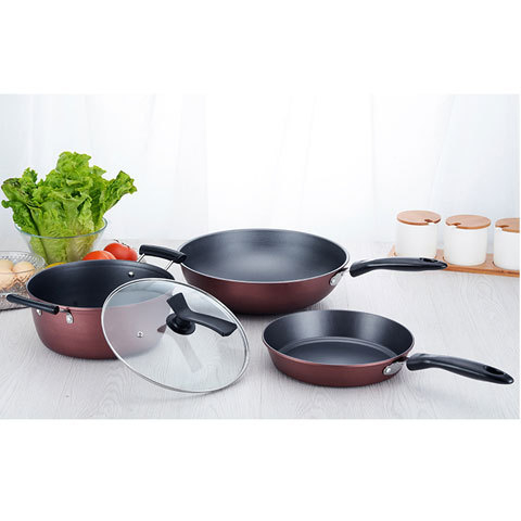 3-darabos rozsdamentes acélból készült wokkészlet: wok 32 cm, serpenyő 24 cm, fazék 24 cm üvegfedőkkel