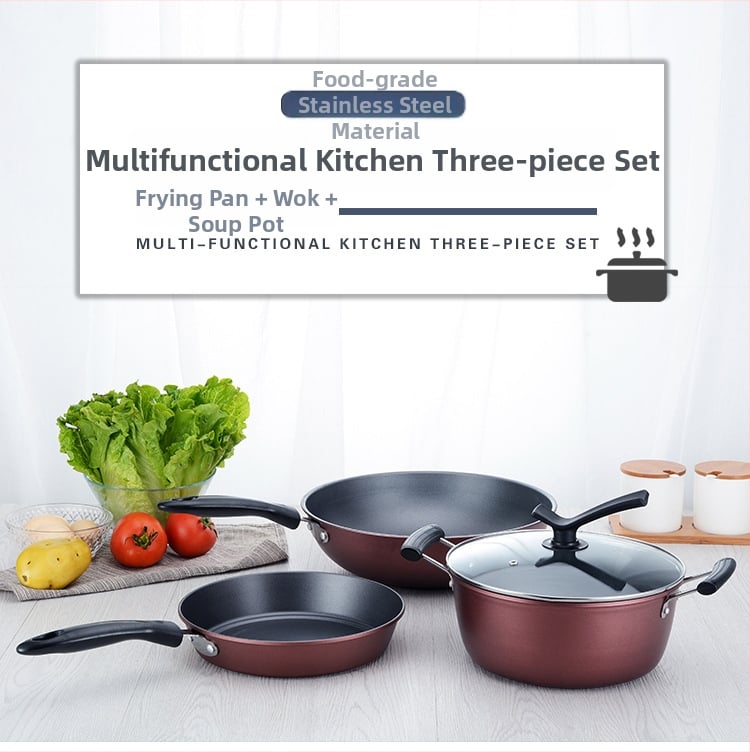 3-darabos rozsdamentes acélból készült wokkészlet: wok 32 cm, serpenyő 24 cm, fazék 24 cm üvegfedőkkel