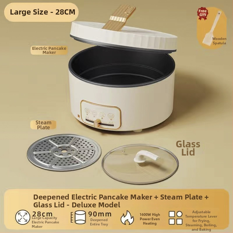 Závesný domáci raňajkový spotrebič - elektrická panvica na palacinky s obojstranným ohrevom, plne automatická, priemer 26–28 cm