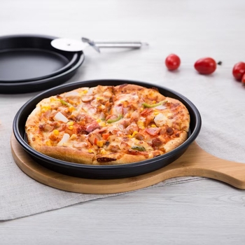 Tavă neagră pentru pizza din oțel carbon, pentru uz casnic, compatibilă cu cuptorul și air fryer