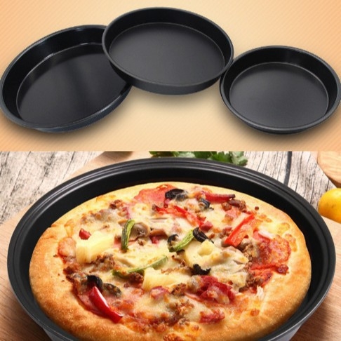 Tavă neagră pentru pizza din oțel carbon, pentru uz casnic, compatibilă cu cuptorul și air fryer