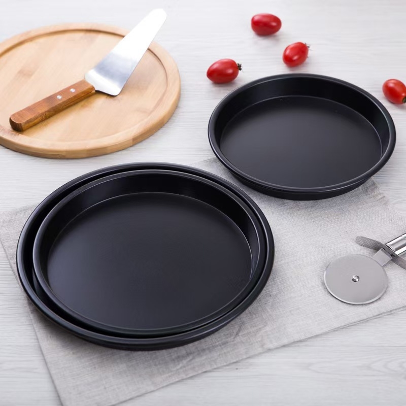 Tavă neagră pentru pizza din oțel carbon, pentru uz casnic, compatibilă cu cuptorul și air fryer