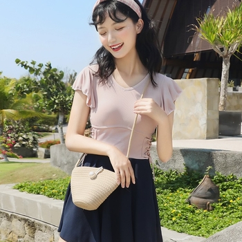 2026 Costum de baie întreg pentru femei, pentru izvoare termale, croială conservatoare, efect slimming, acoperire a burții, stil drăguț japonez – zână studentă