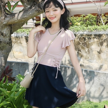 2026 Costum de baie întreg pentru femei, pentru izvoare termale, croială conservatoare, efect slimming, acoperire a burții, stil drăguț japonez – zână studentă