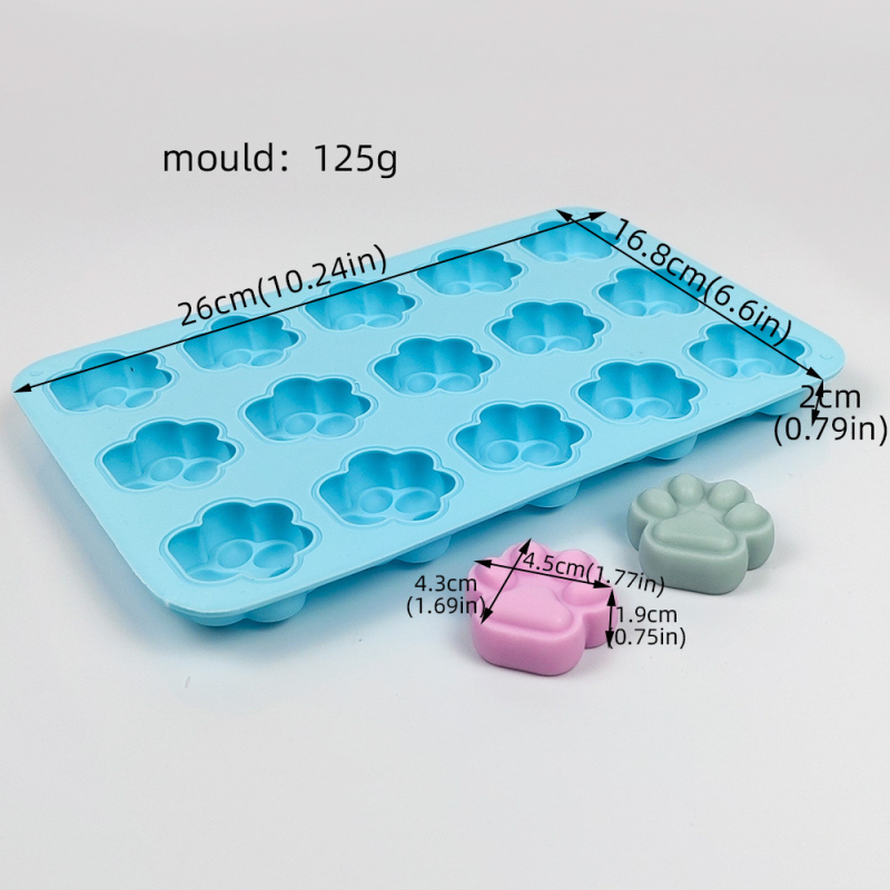 Formă din silicon pentru ciocolată cu model de labă de pisică, 15 cavități, pentru coacere, cuburi de gheață, jeleu, săpun artizanal și rășină