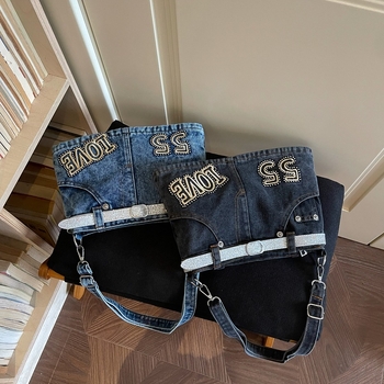 Geantă din denim retro pentru femei, denim spălat, geantă de umăr și crossbody, stil modern, compactă