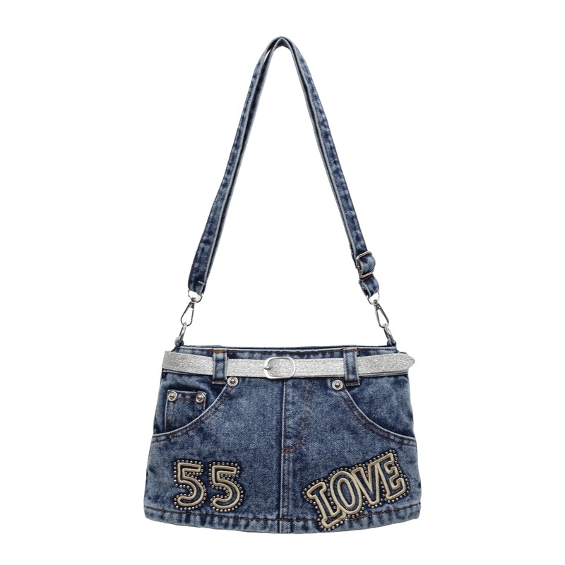Geantă din denim retro pentru femei, denim spălat, geantă de umăr și crossbody, stil modern, compactă