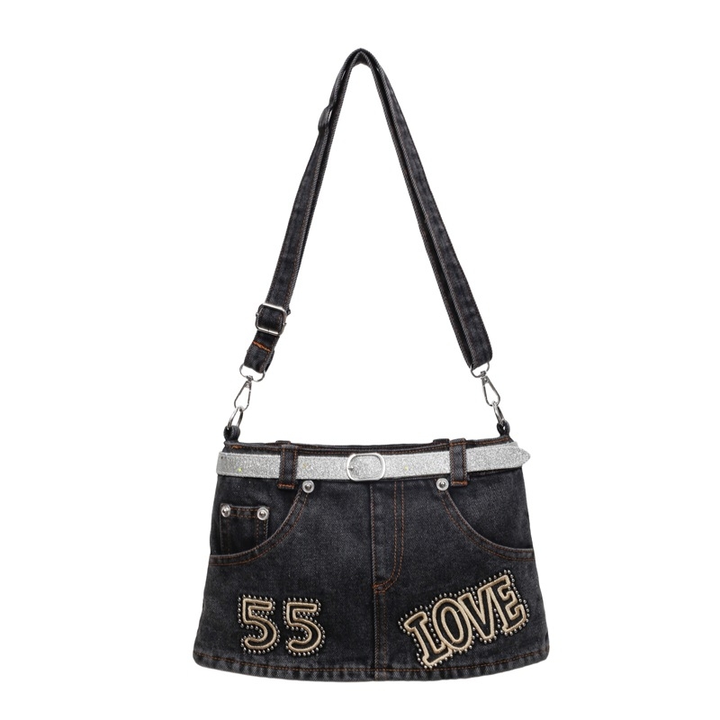 Geantă din denim retro pentru femei, denim spălat, geantă de umăr și crossbody, stil modern, compactă