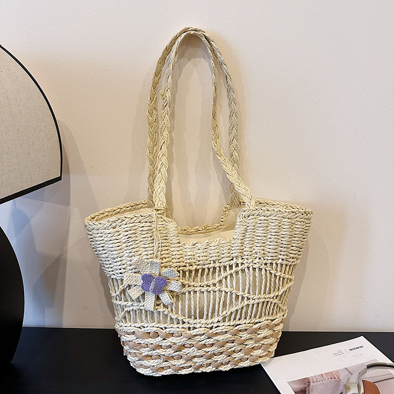Geantă din paie, capacitate mare, poșetă de mână/pe umăr, feminină, stil urban minimalist