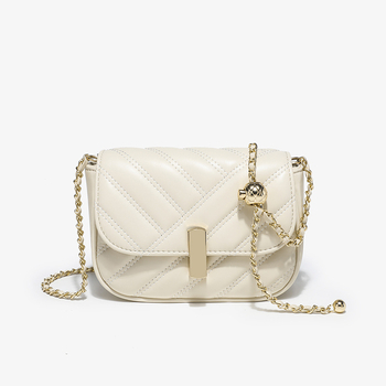 Geantă crossbody mică pentru femei, pătrată, cu lanț cu bile aurii - model 2026, lux ușor minimalist