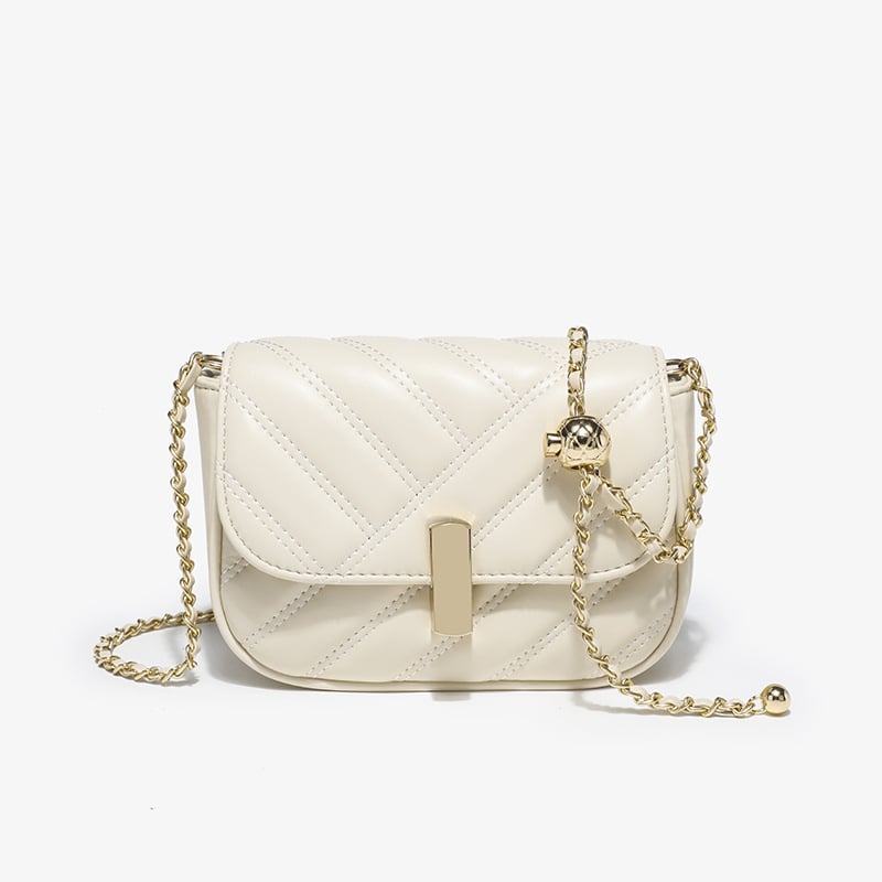 Geantă crossbody mică pentru femei, pătrată, cu lanț cu bile aurii - model 2026, lux ușor minimalist