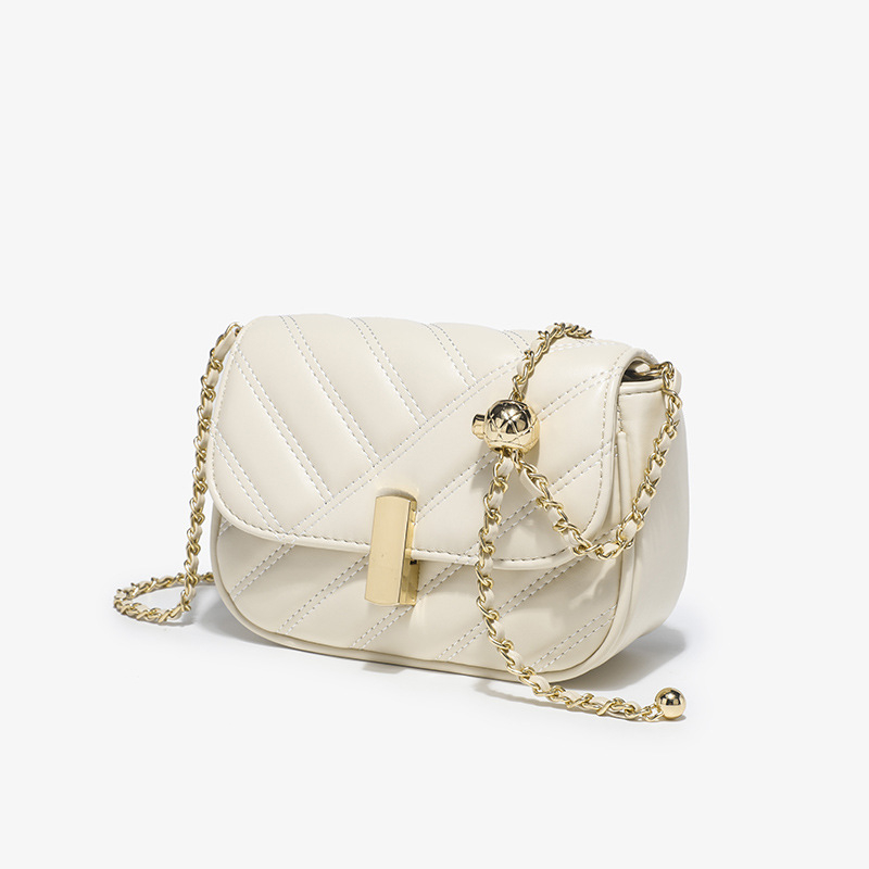Geantă crossbody mică pentru femei, pătrată, cu lanț cu bile aurii - model 2026, lux ușor minimalist