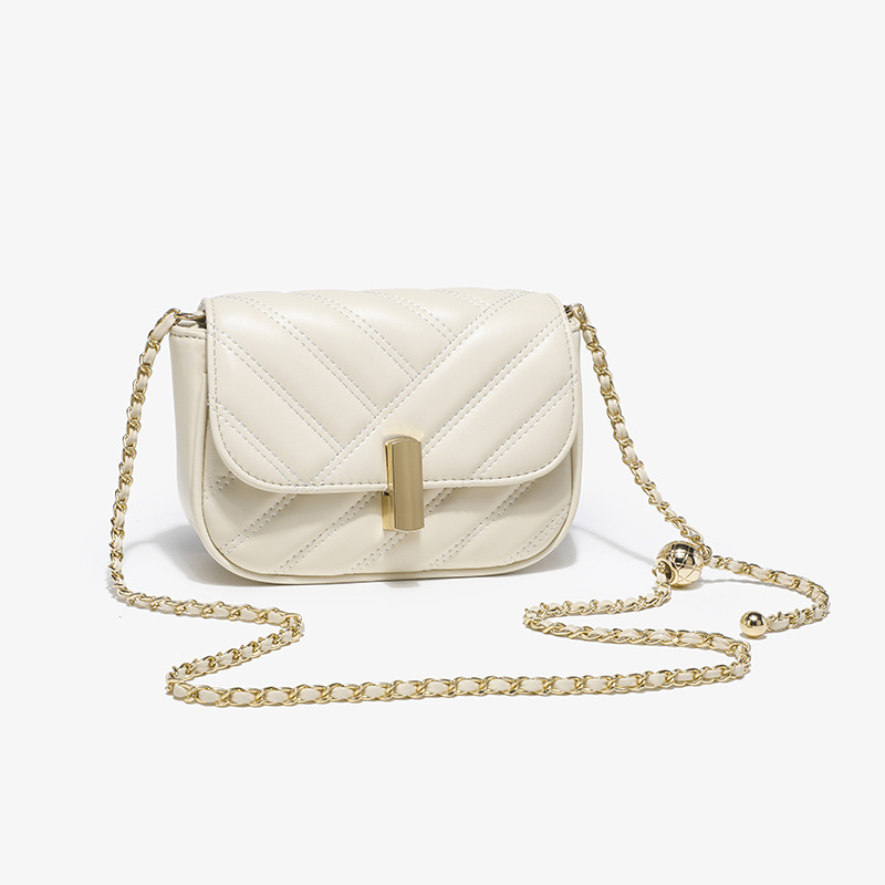Geantă crossbody mică pentru femei, pătrată, cu lanț cu bile aurii - model 2026, lux ușor minimalist