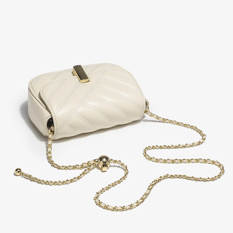 Geantă crossbody mică pentru femei, pătrată, cu lanț cu bile aurii - model 2026, lux ușor minimalist