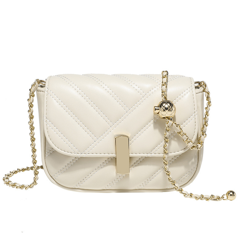 Geantă crossbody mică pentru femei, pătrată, cu lanț cu bile aurii - model 2026, lux ușor minimalist