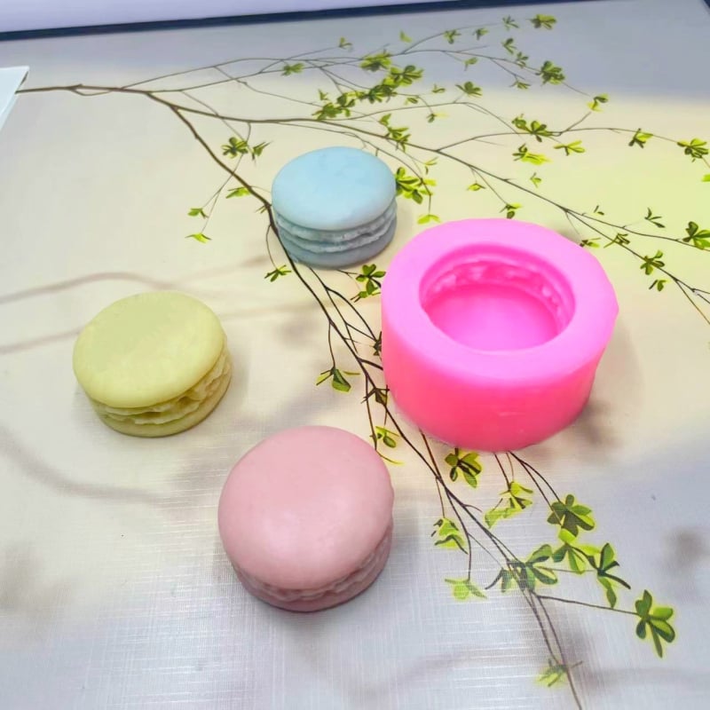 Formă din silicon 3D în formă de macarons, pentru săpun, fondant, prăjituri, lumânări aromatice și ciocolată, roz