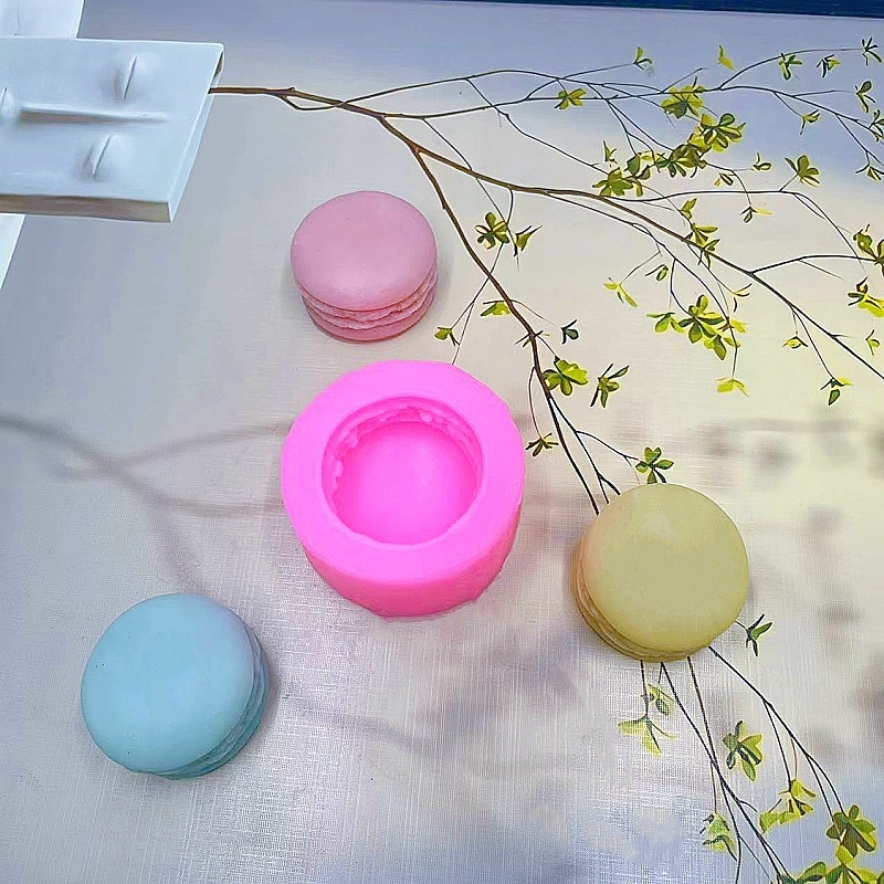 Formă din silicon 3D în formă de macarons, pentru săpun, fondant, prăjituri, lumânări aromatice și ciocolată, roz