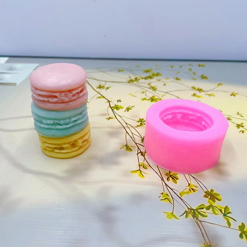 Formă din silicon 3D în formă de macarons, pentru săpun, fondant, prăjituri, lumânări aromatice și ciocolată, roz