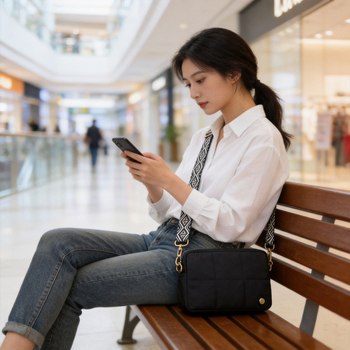 Prosperity Geantă crossbody în stil occidental, mărime medie, material textil, multe compartimente, închidere cu fermoar, buzunar pentru telefon și cameră, buzunar intern, primăvara 2026
