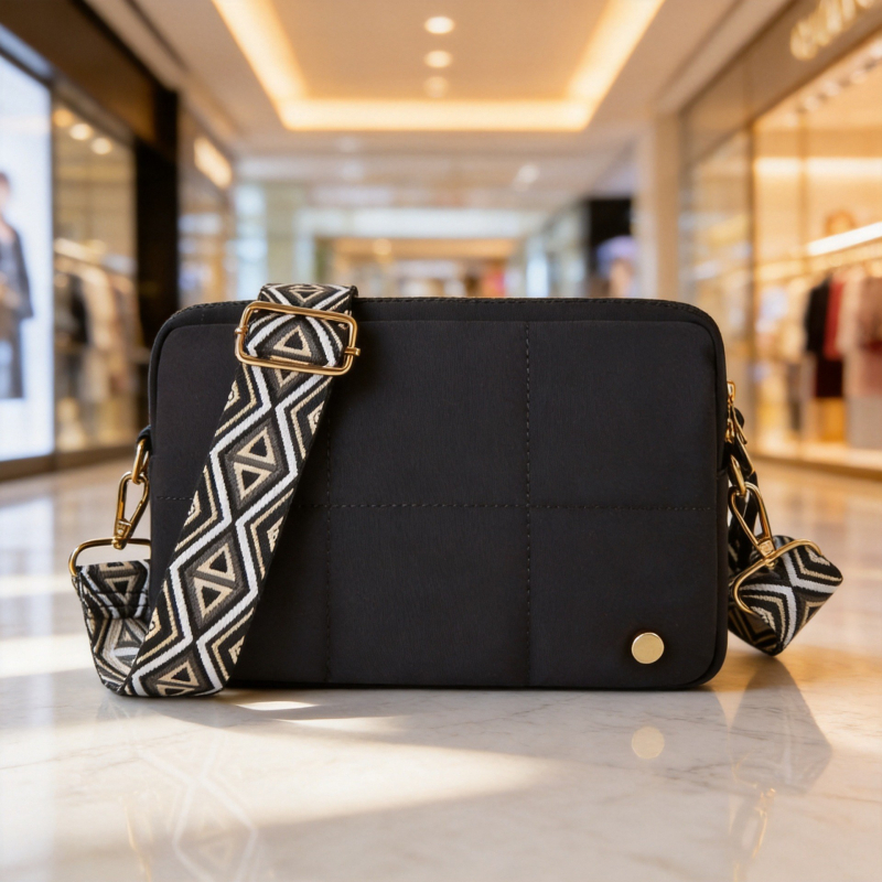 Prosperity Geantă crossbody în stil occidental, mărime medie, material textil, multe compartimente, închidere cu fermoar, buzunar pentru telefon și cameră, buzunar intern, primăvara 2026