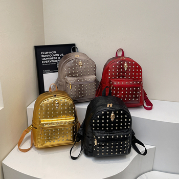 Rucsac PU cu nituri, stil coreean 2025, culoare solidă, casual pentru femei